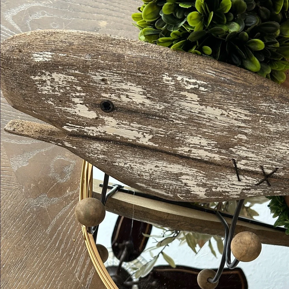 NEW! Coastal Beach Rustic Brown Wooden Whale Wall Hook Rack